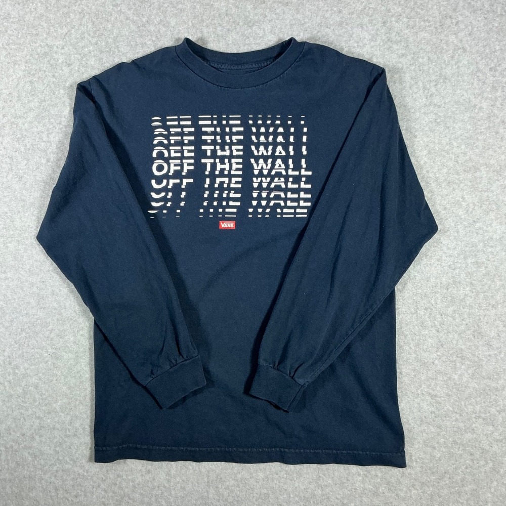 Vans Off The Wall Mens Medium Navy Blue Long Sleeve Graphic T-Shirt Logo